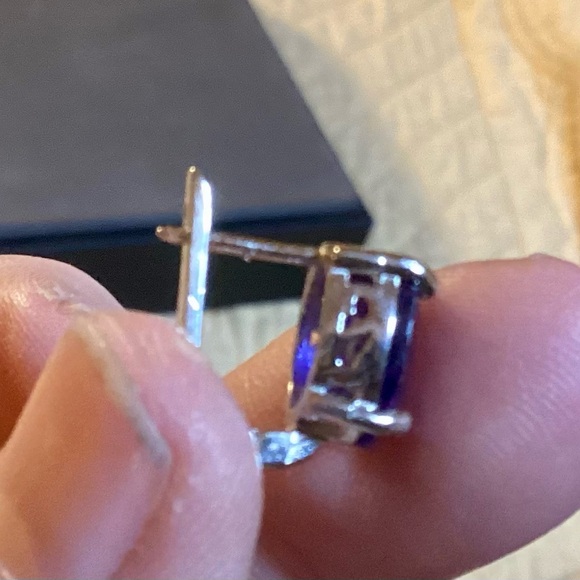 Oval Earrings dark blue sapphire earrings - Picture 2 of 4